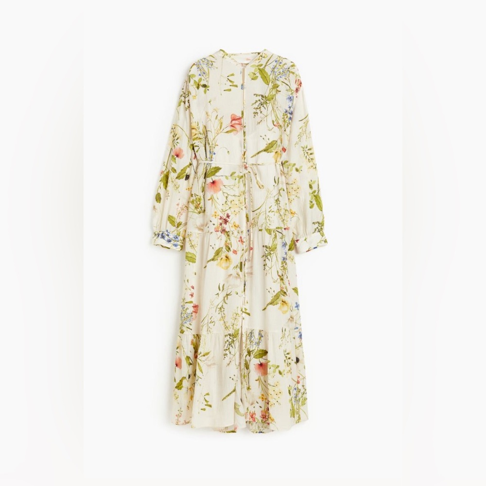 H&M Oversized Crinkle Dress - White Floral M